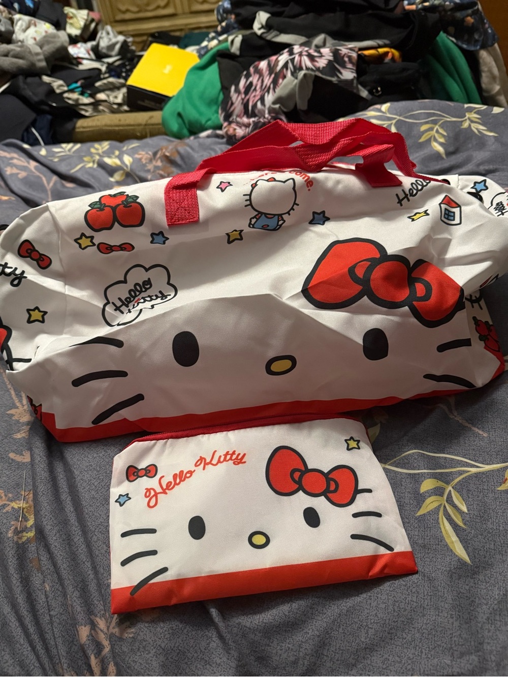 Hello Kitty White and Red Kids Duffle Bag with Matching Pouch